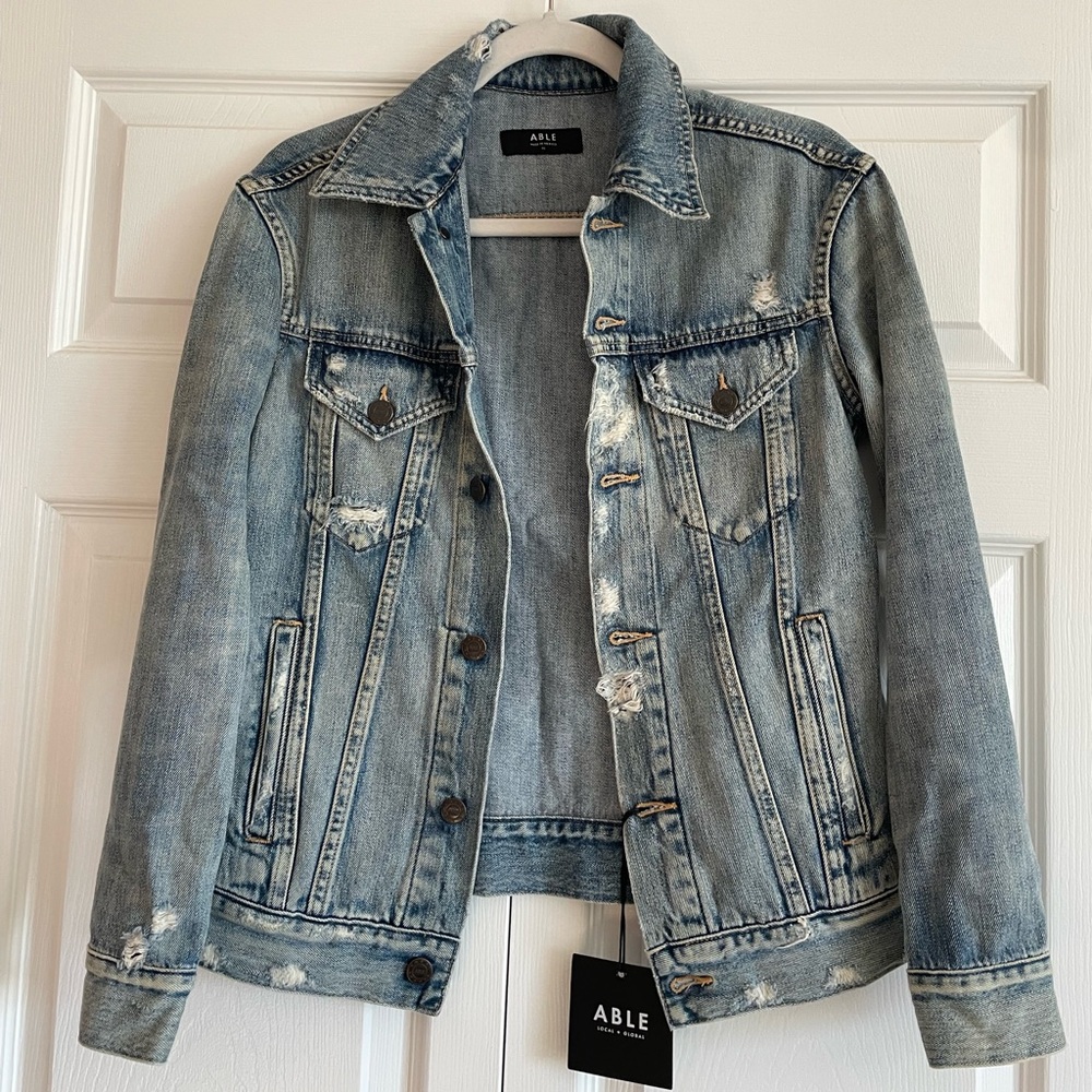 NWT Able Blue Distressed Women’s Denim Jacket